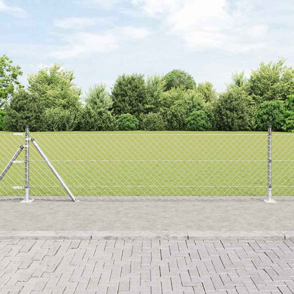 Kettengliedzaun mit Pfosten Silber 0,6 x 25 m Stahl